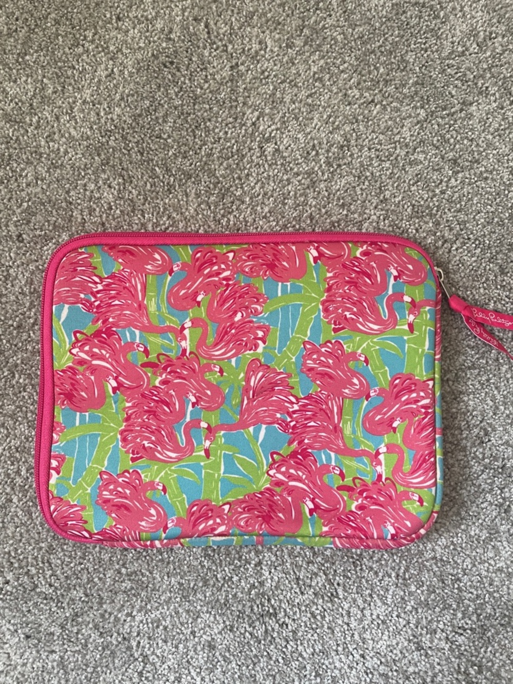Lilly Pulitzer Tablet case zippered padded neoprene pink flamingos blue green